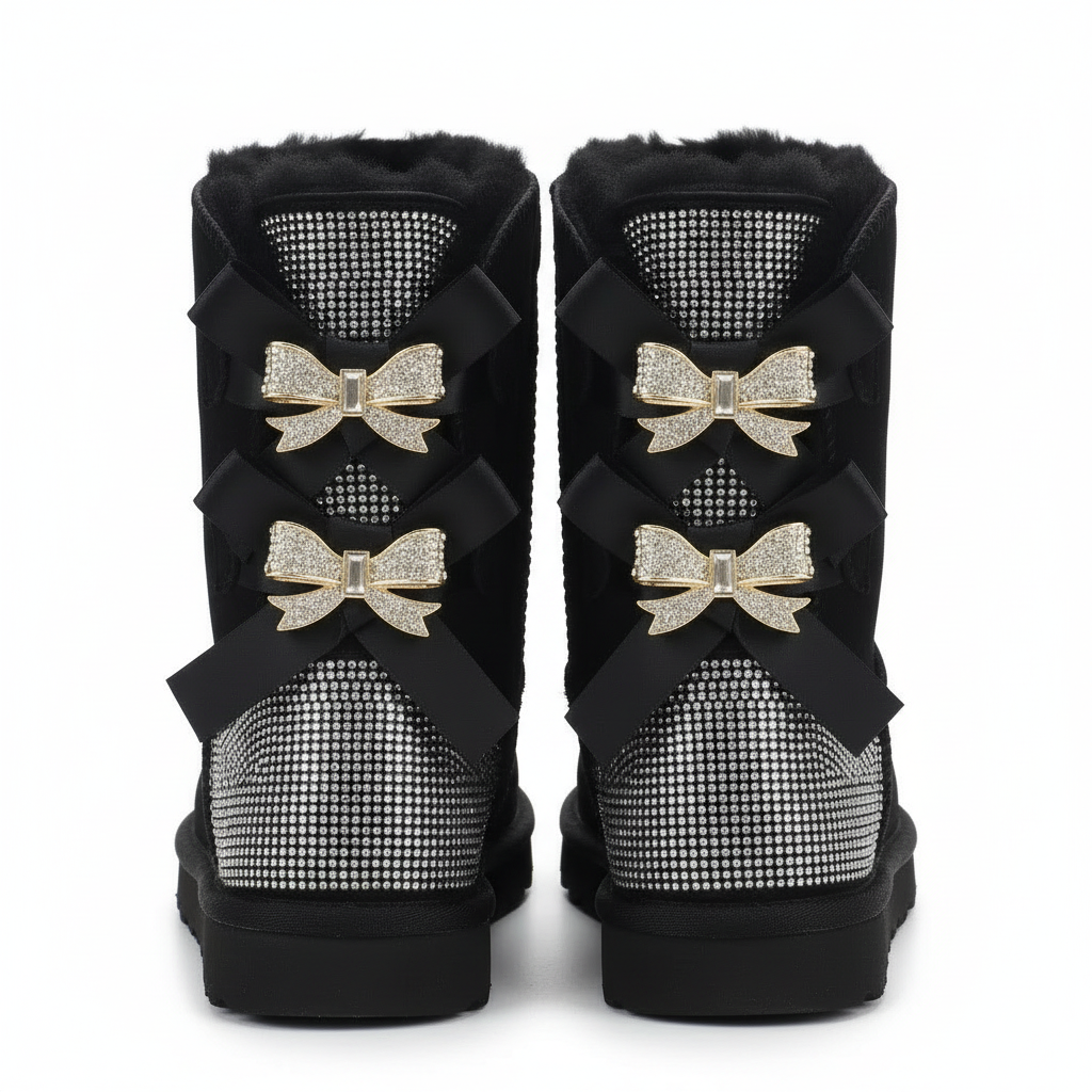 Elodie Sparkle Bow Boots | Winterstiefel aus Wildleder mit Schleifen & Glitzer-Details