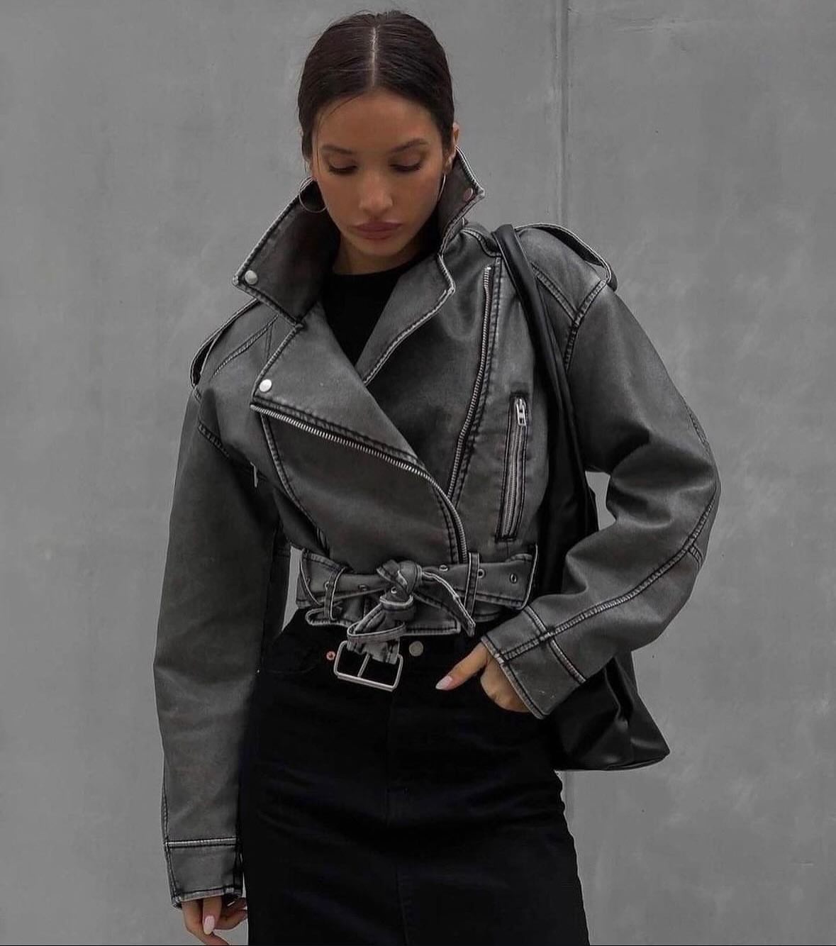 Moto Luxe Jacket Damen vegan lederjacke biker grau
