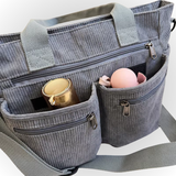 Graue Corduroy Tasche mit Laptopfach