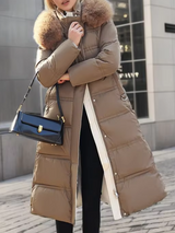 Snow Embrace Mantel in Braun – Winterjacke mit Gürtel und Kapuze