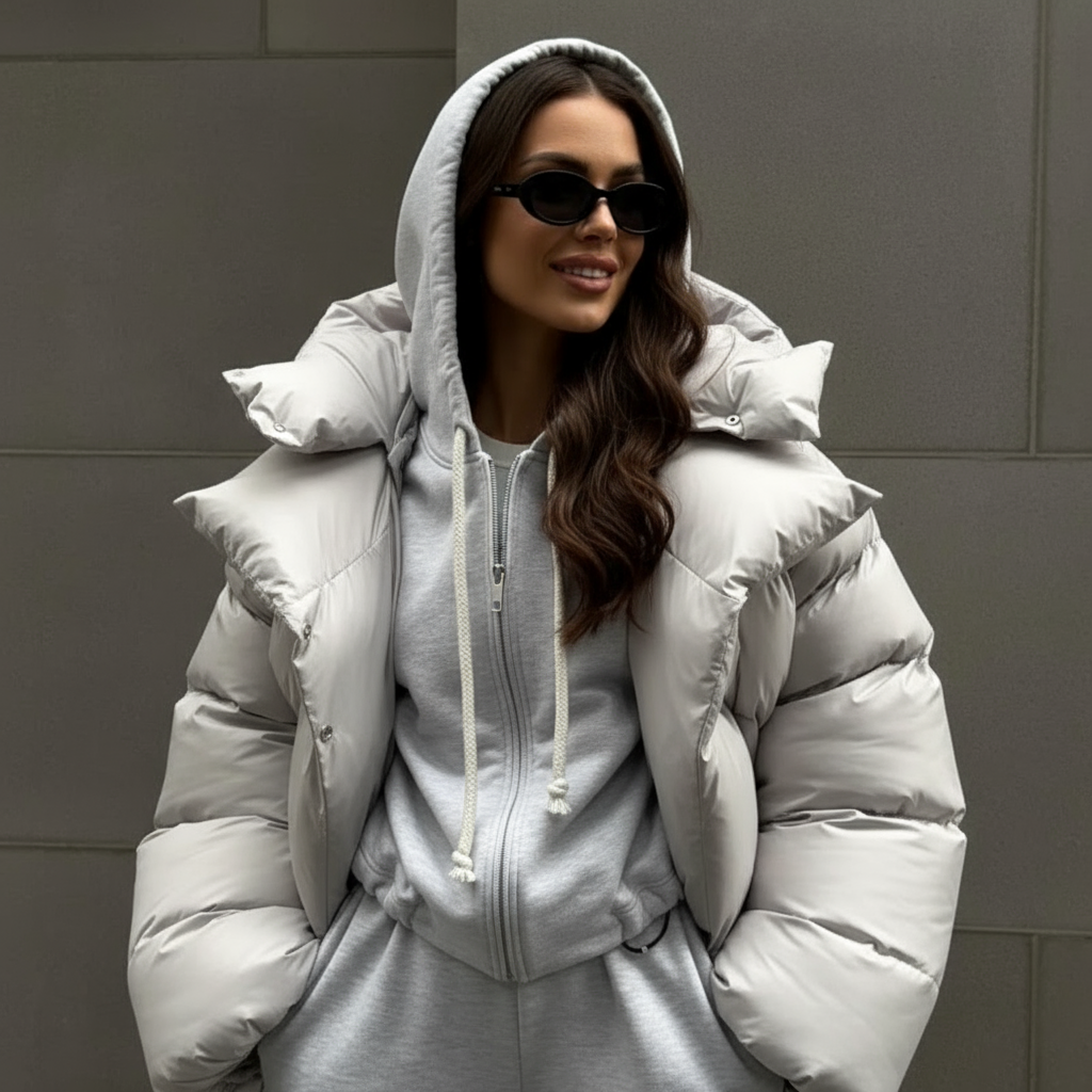 Karevia | Gepolsterte Damenjacke mit Kapuze & Oversized Fit