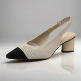 slingback hak met puntige neus en lage blokhak in beige


