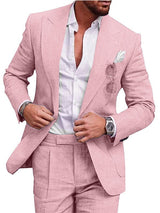 lichtroze slim-fit pak met wit shirt en pochet