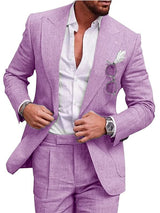 lila slim-fit linnen kostuum met opgerolde mouwen