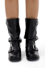 Schwarze Stiefeletten Seretta mit Schnallen und Slouchy-Schaft