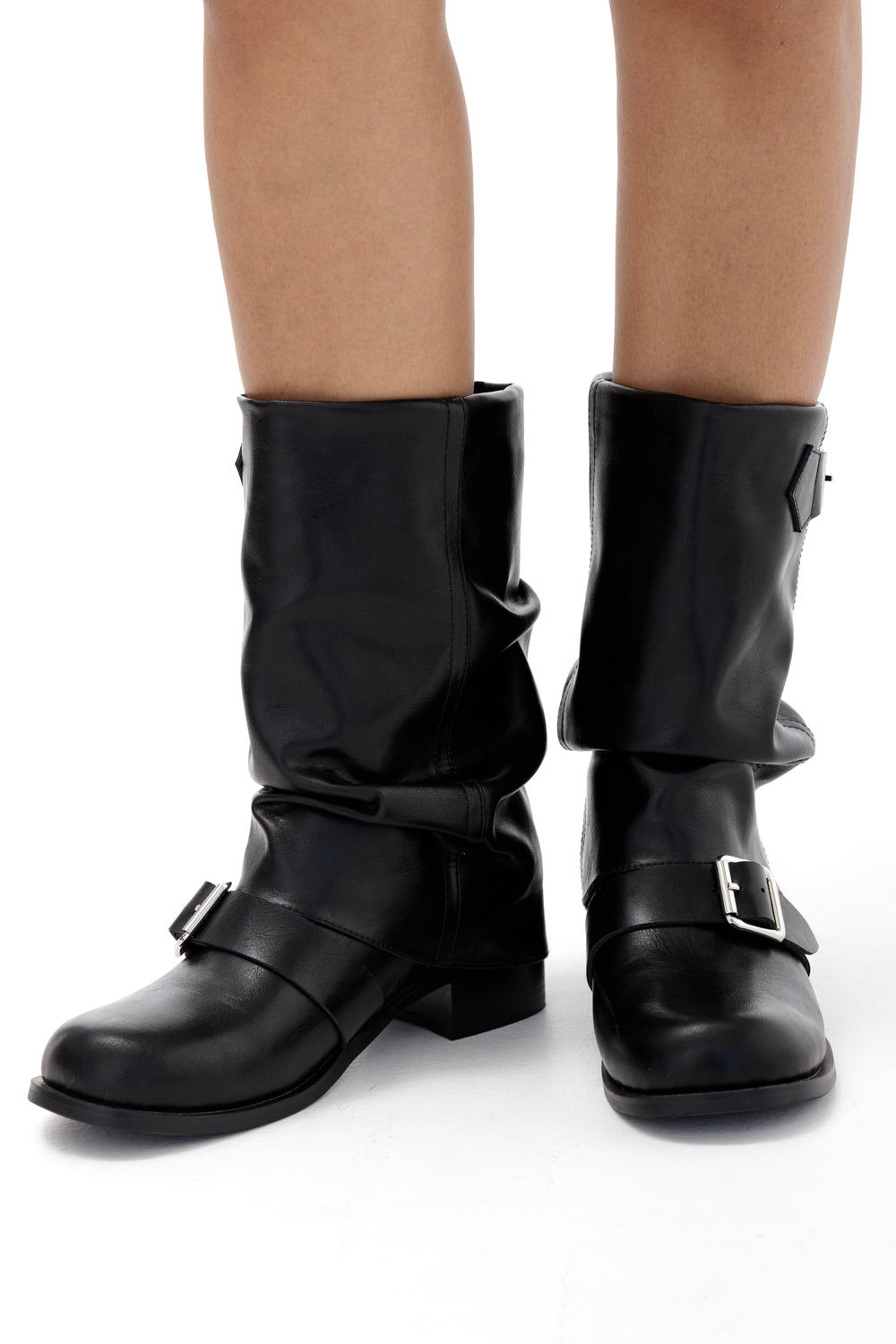 Schwarze Seretta Buckle Boots Damen mit Schnalle und Blockabsatz