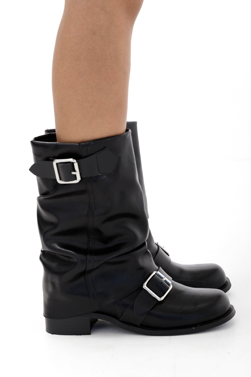 Schwarze Seretta Buckle Boots Damen mit Schnalle und Blockabsatz