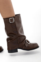 Braune Stiefeletten Seretta mit Schnallen und weichem Schaft