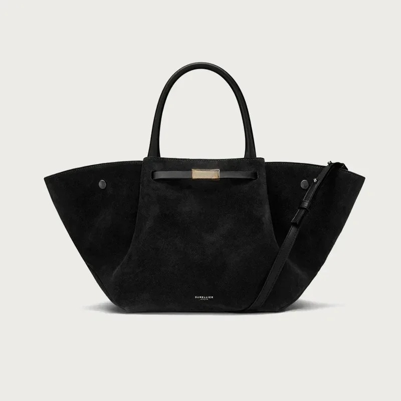 firenze suede tote large in black seitenansicht mit klaren linien