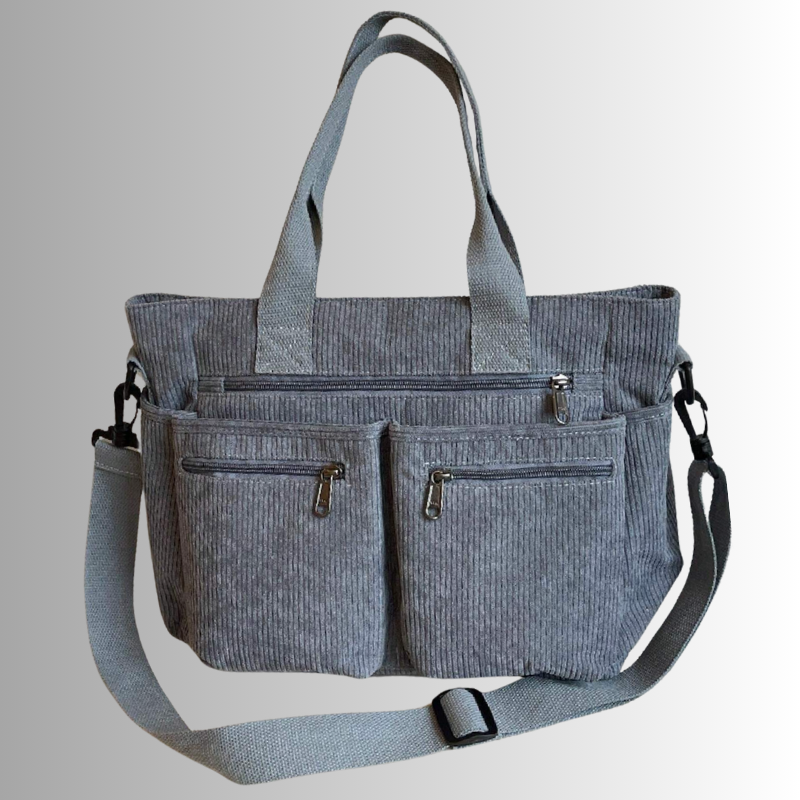 Graue Corduroy Tasche mit Laptopfach