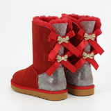 Elodie Sparkle Bow Boots | Winterstiefel aus Wildleder mit Schleifen & Glitzer-Details