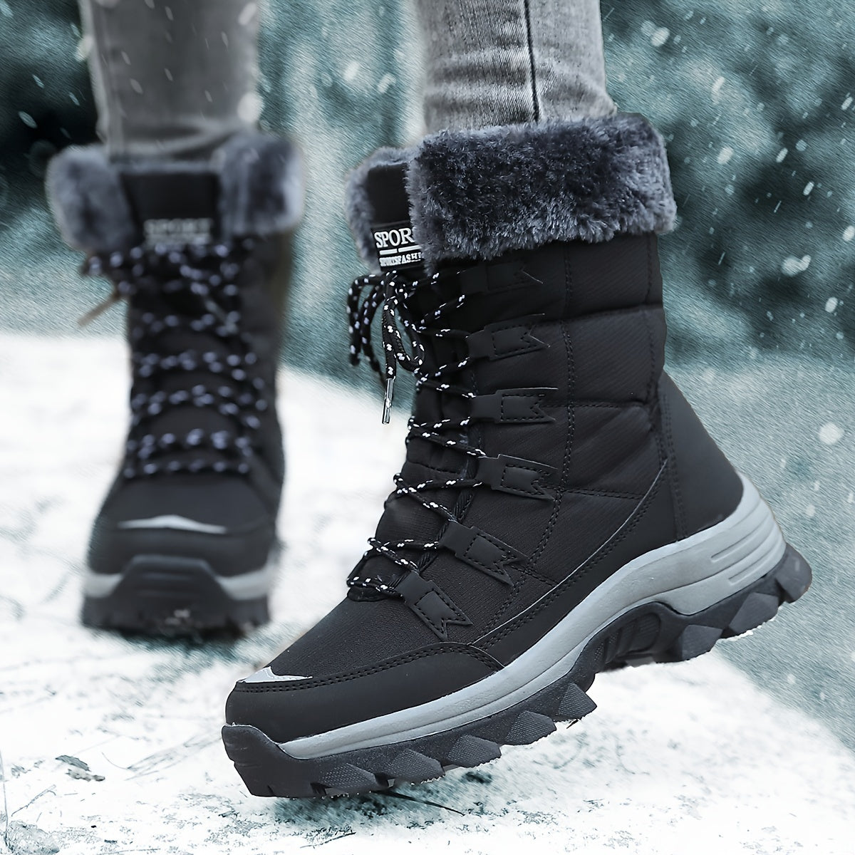 Norvella | Warme Damen-Winterstiefel mit Fellkragen & Profilsohle
