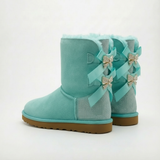 Türkis wildleder boots mit glitzer heel und satin-schleifen