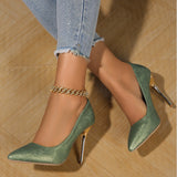 Cavina | Satin Pumps mit Goldabsatz & Eleganter Jacquard-Struktur