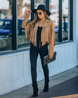 Fraya Fransenjacke in Camel, cropped, Streetstyle
