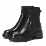 schwarze chelsea boots aus rindsleder mit blockabsatz und profilsohle