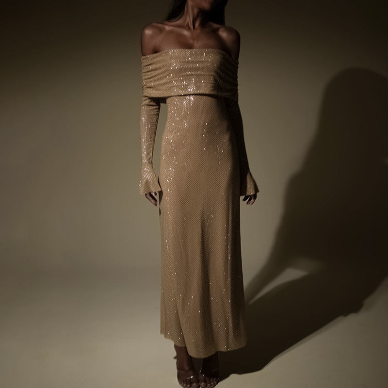Noëlle | Glitzernde Off-Shoulder Maxi Abendkleid für Damen