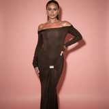Majestic Allure Maxi | Off-Shoulder Kleid mit Drapierung & Gold-Detail