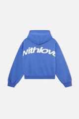 Blauer Hoodie mit withlove-Statement-Backprint Rückansicht
