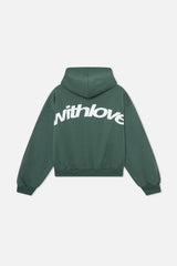 Grüner Kapuzenpullover mit withlove-Rückenprint Produktansicht