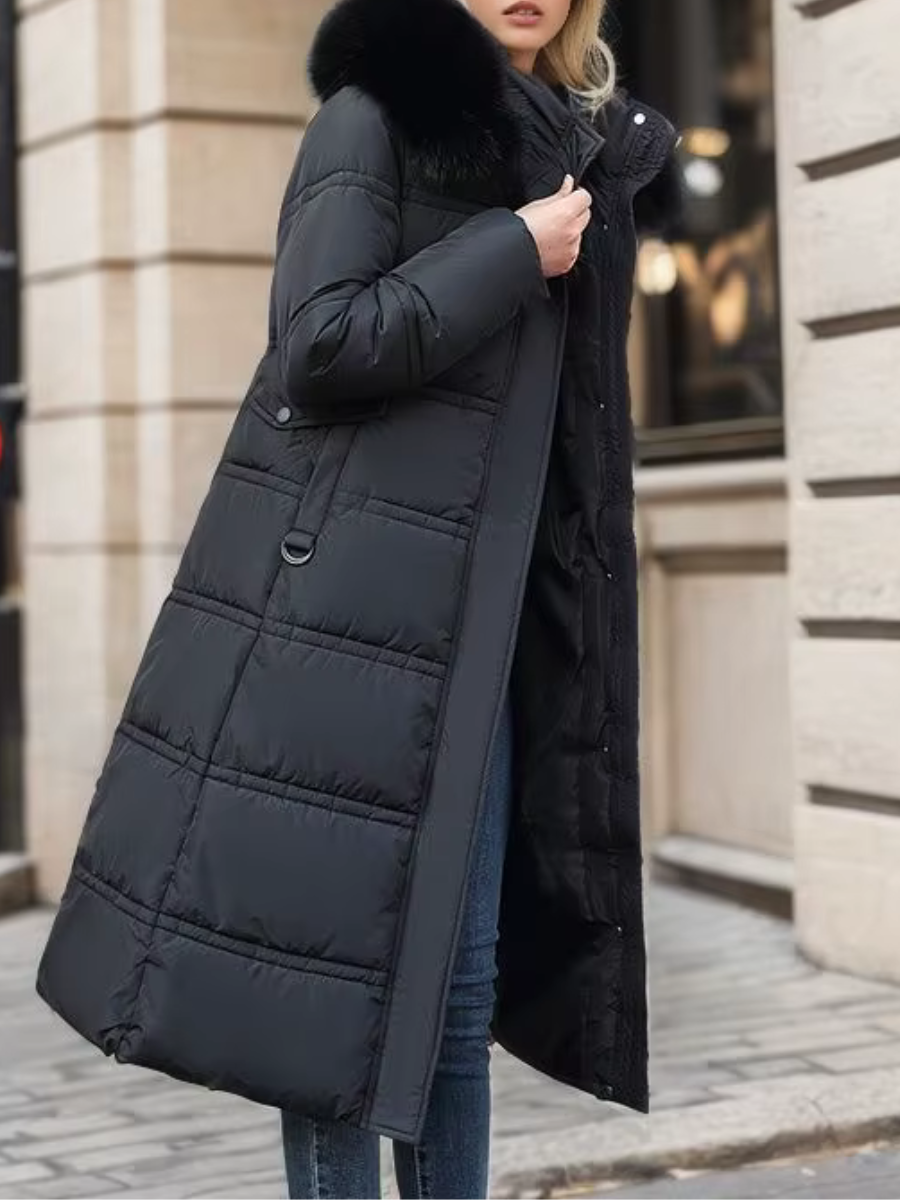 Snow Embrace | Lange Winterjacke mit Kunstpelzkragen