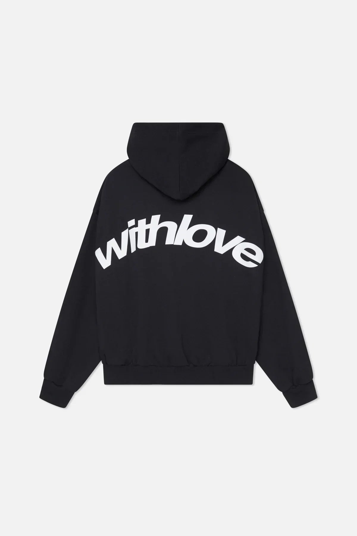 Schwarzer Hoodie mit großem schrägen „withlove“ Rückdruck
