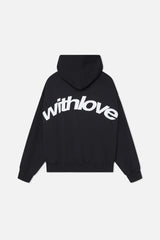 Schwarzer Hoodie mit großem schrägen „withlove“ Rückdruck
