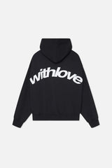 Schwarzer Hoodie mit weißem withlove-Backprint Rückansicht
