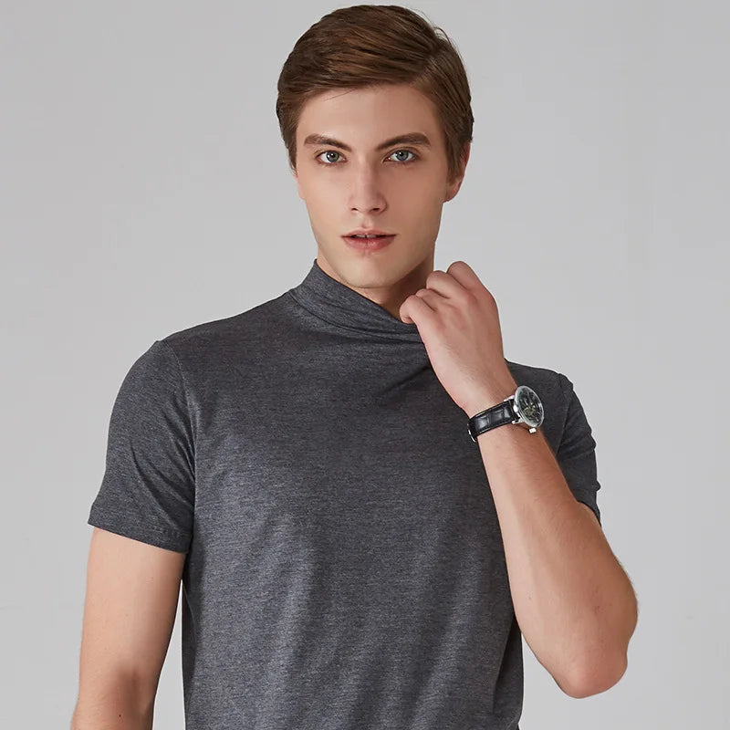 Casual heren shirt met col in effen grijs
