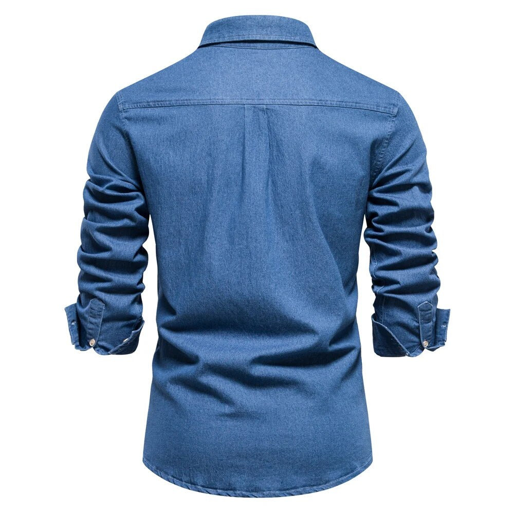 Aiden chambray overhemd lichtblauw ademend materiaal,