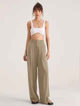 Beige pantalon met high waist en losse fit
