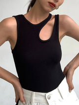 Zwarte ribgebreide cutout top

