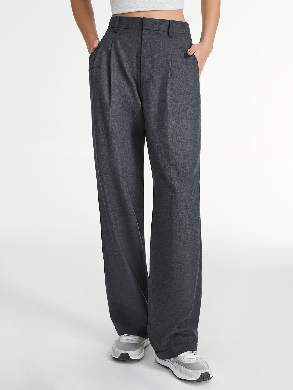 Grijze straight leg pantalon met hoge taille
