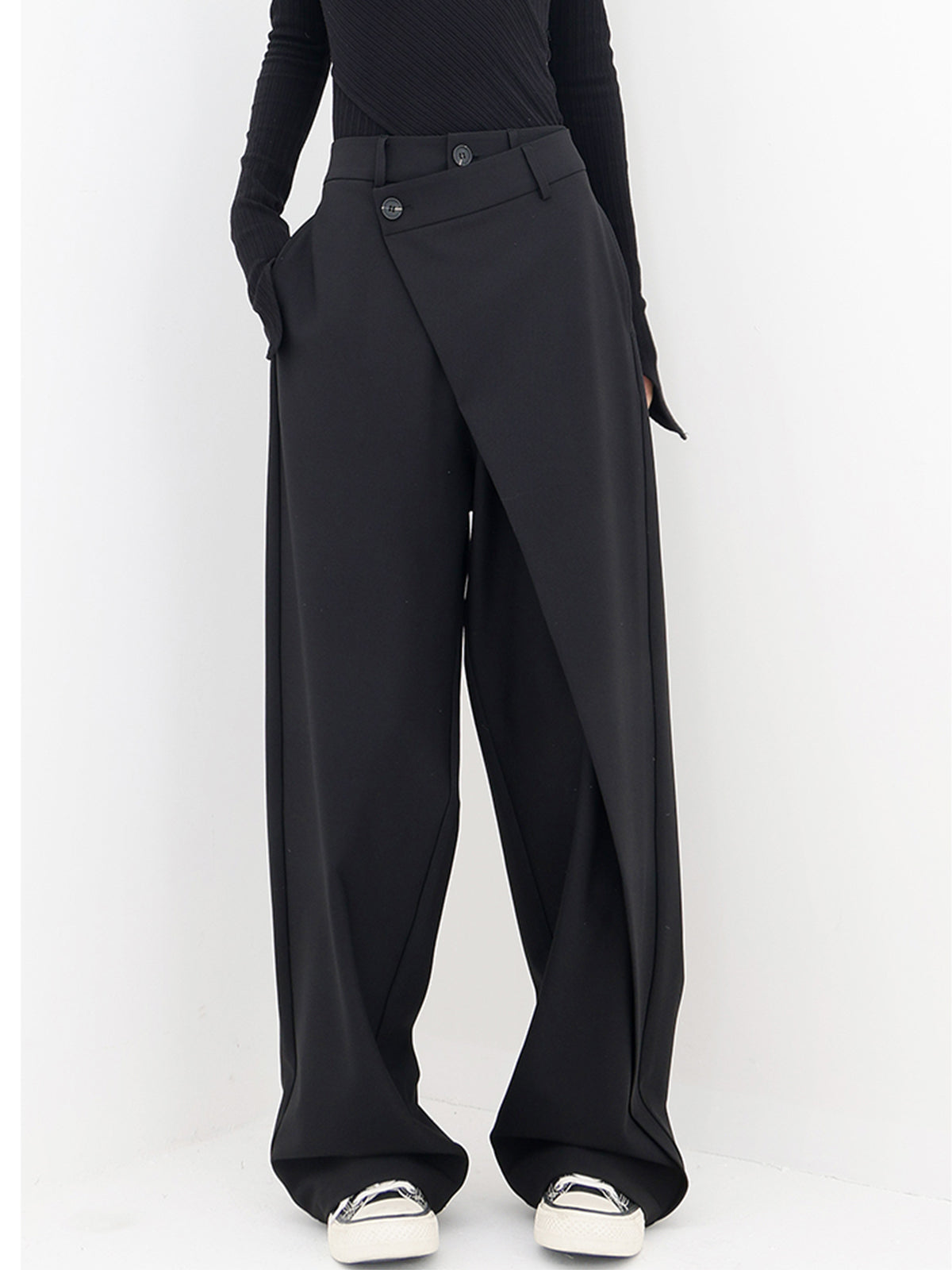 moderne wide leg broek met knopen
