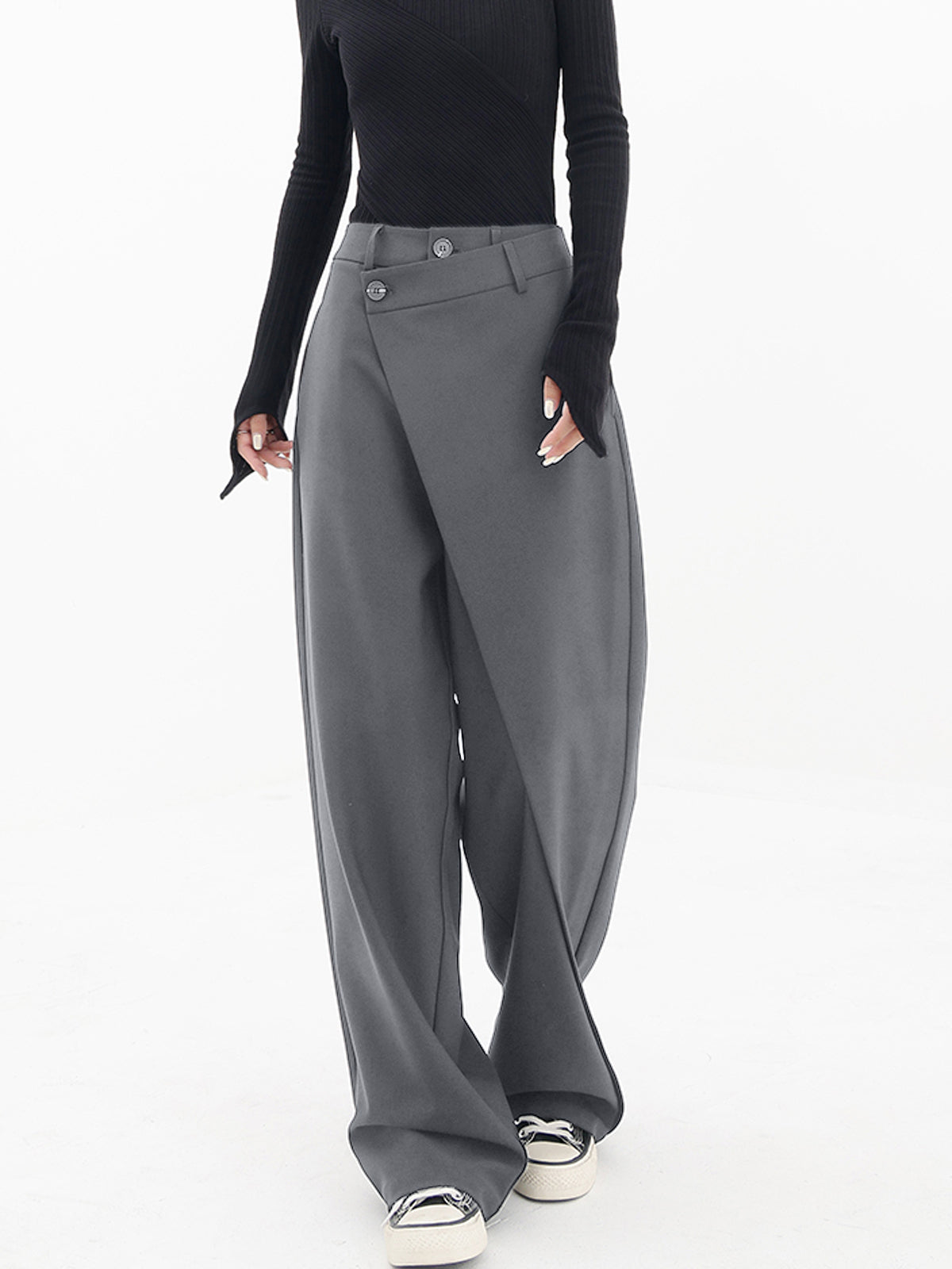 moderne wide leg broek met knopen
