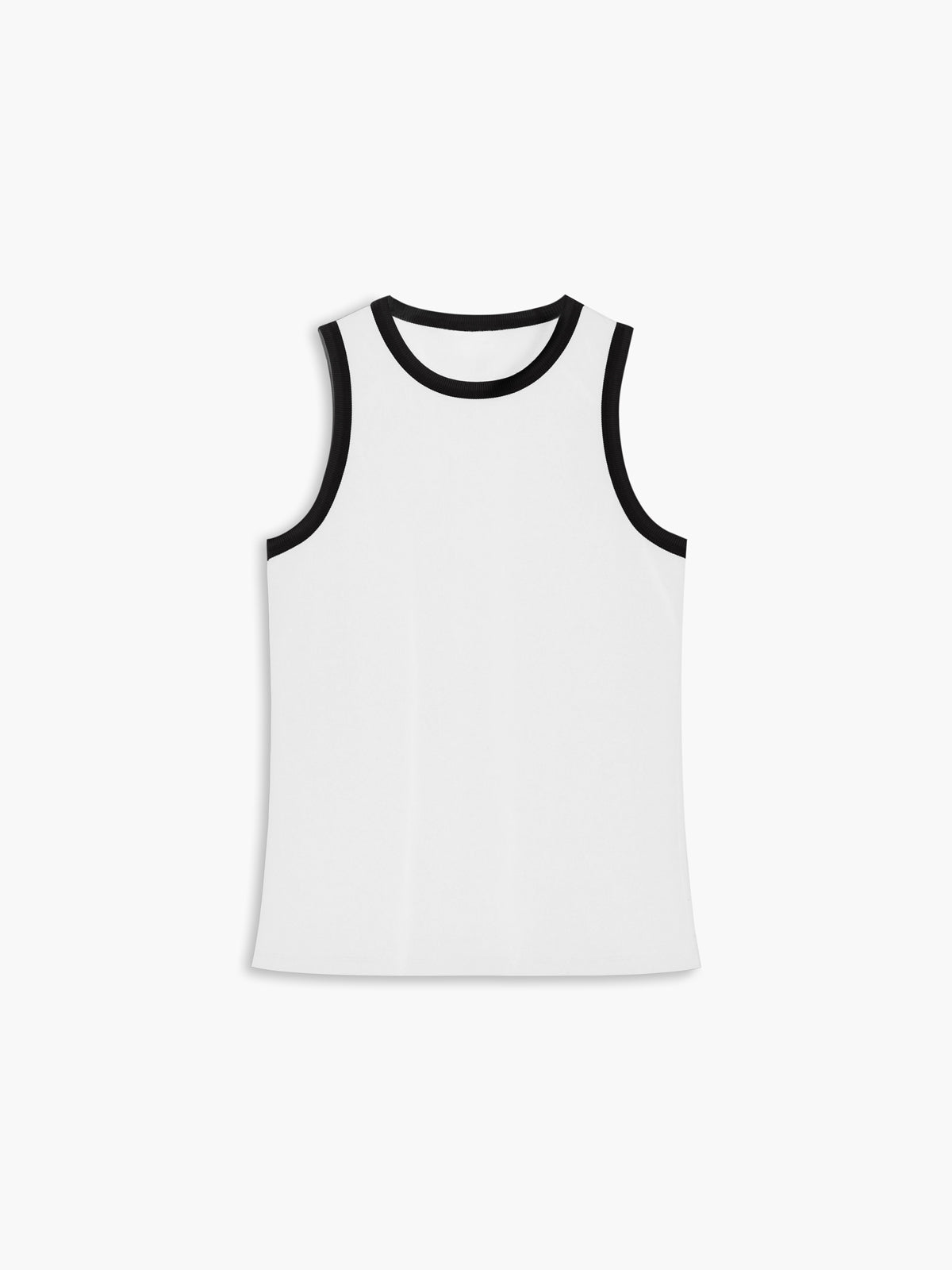 Witte tanktop met zwarte contrastbiezen
