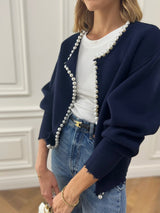 Cardigan met parelrand navy