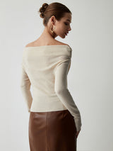 off-shoulder gebreide top met overslag en lange mouwen

