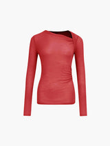 Rode asymmetrische knit top met slim fit
