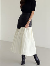 geplooide midi rok van faux leather en chiffon
