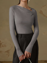 Grijze slim fit knit top met ribstructuur
