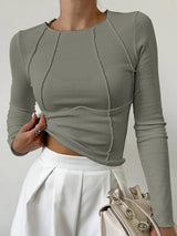 stijlvolle ribbed top met ronde hals
