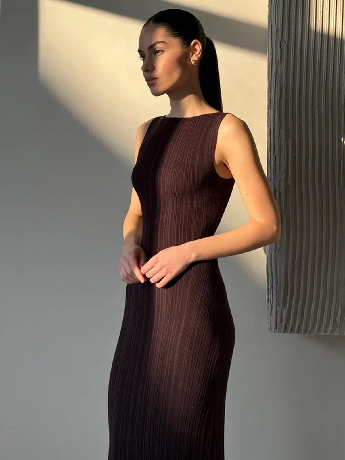 Ribbed Sleeveless Knit Long Dress 