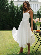 lange katoenen zomerjurk met asymmetrisch detail
