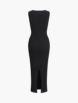 Ribbed Sleeveless Knit Long Dress 