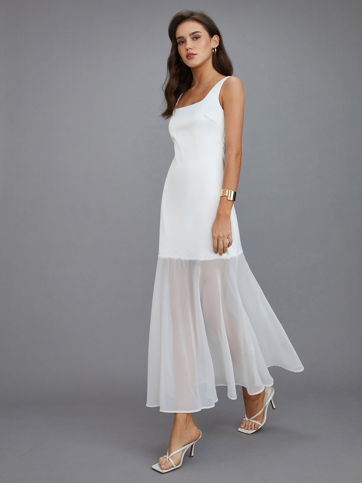 transparante maxi jurk dames met chiffon overlay
