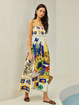 gesmokte jurk met all-over print
