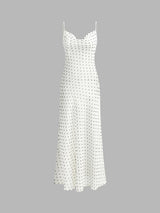 Chiffon Sheer Polka Dot Print Backless Long Dress 