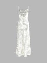 Chiffon Sheer Polka Dot Print Backless Long Dress 