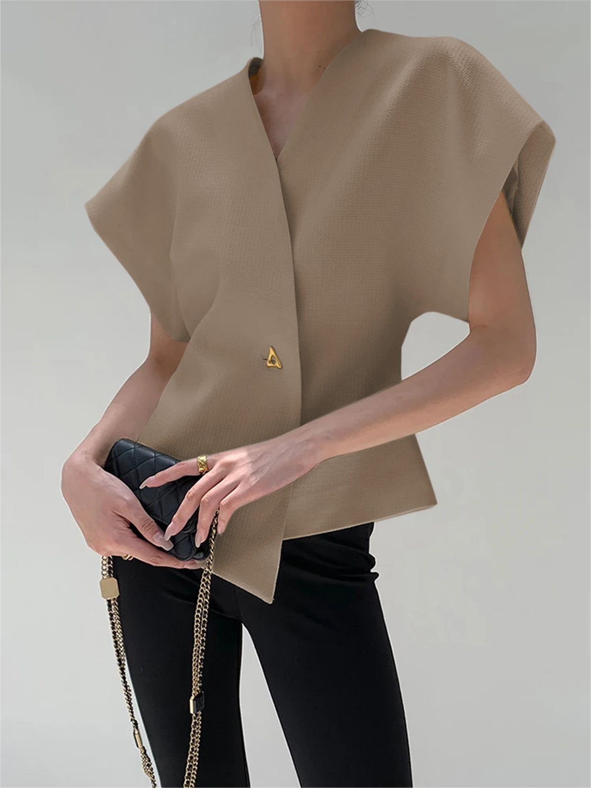 Taupe Velina top met moderne pasvorm